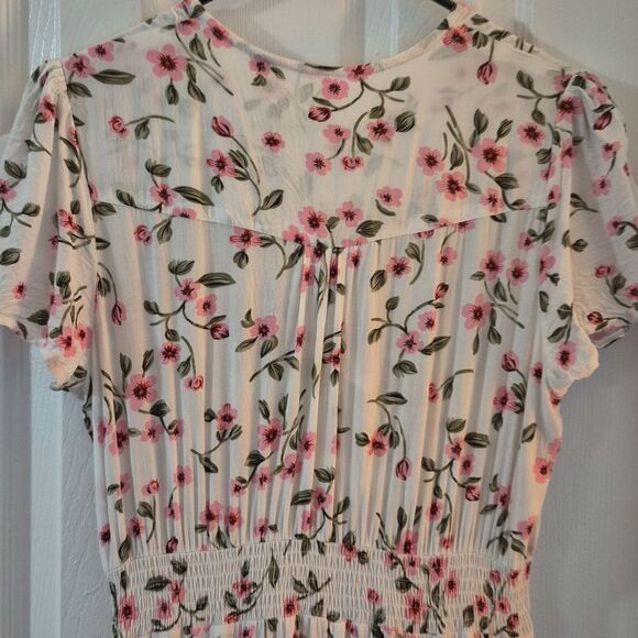 💲1️⃣0️⃣ Bundled ✔️ Farm Button Front Slit White Pink Flowers Maxi Dress Lg - Picture 4 of 6